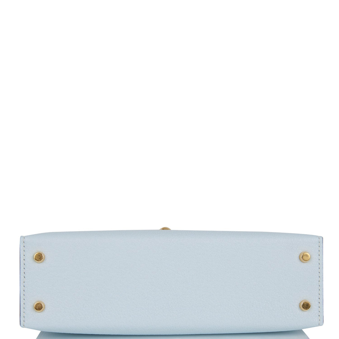 Hermes Kelly 20 Sellier Bleu Brume Chevre Gold Hardware