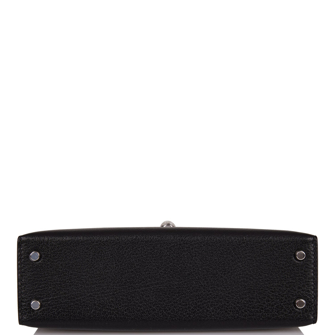 Hermes Kelly 20 Sellier Black Chevre Chamkila Palladium Hardware