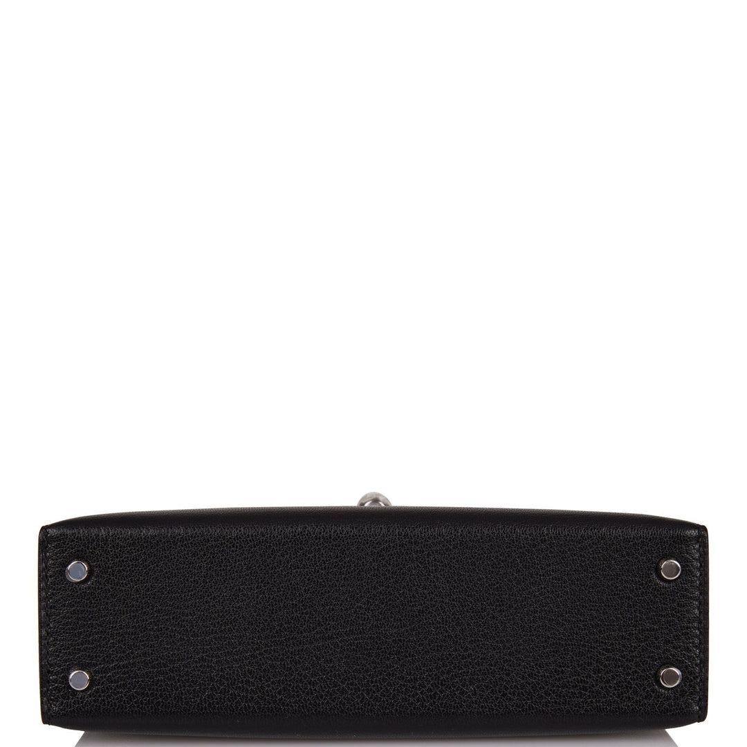 Hermes Kelly 20 Sellier Black Chevre Chamkila Palladium Hardware