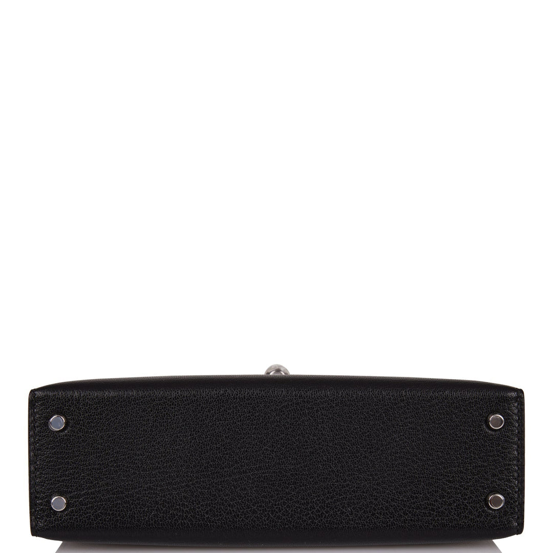 Hermes Kelly 20 Sellier Black Chevre Chamkila Palladium Hardware