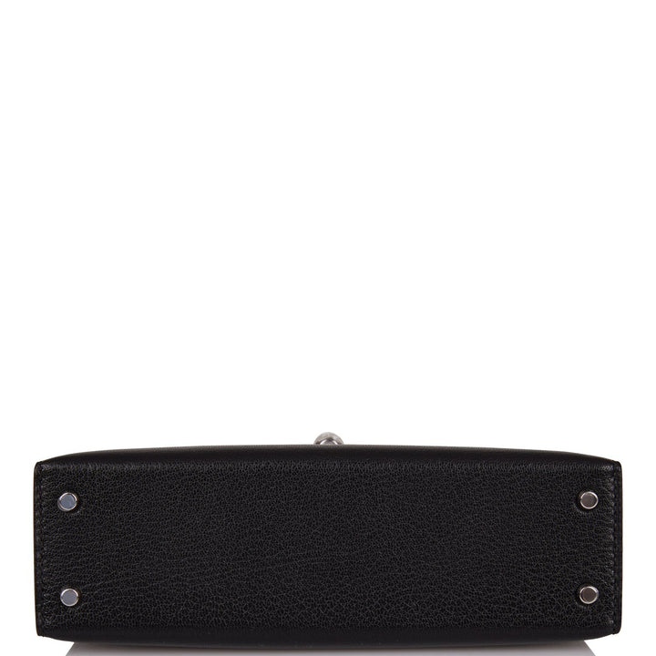 Hermes Kelly 20 Sellier Black Chevre Chamkila Palladium Hardware
