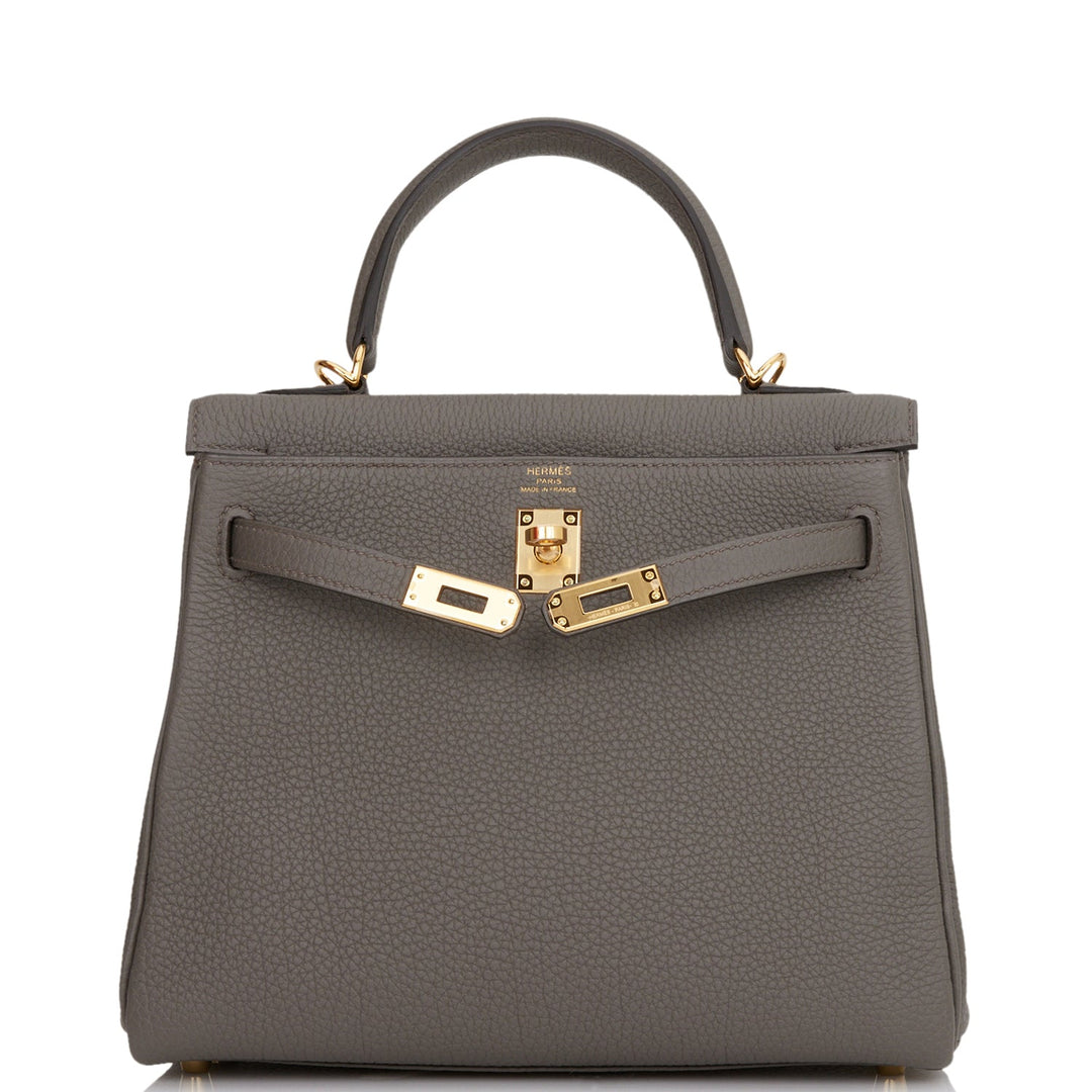 Hermes Kelly 25 Retourne Etain Togo Gold Hardware