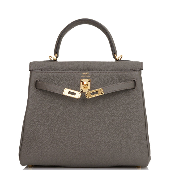 Hermes Kelly 25 Retourne Etain Togo Gold Hardware