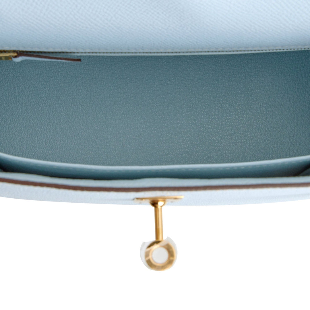 Hermes Kelly 25 Sellier Bleu Brume Epsom Gold Hardware