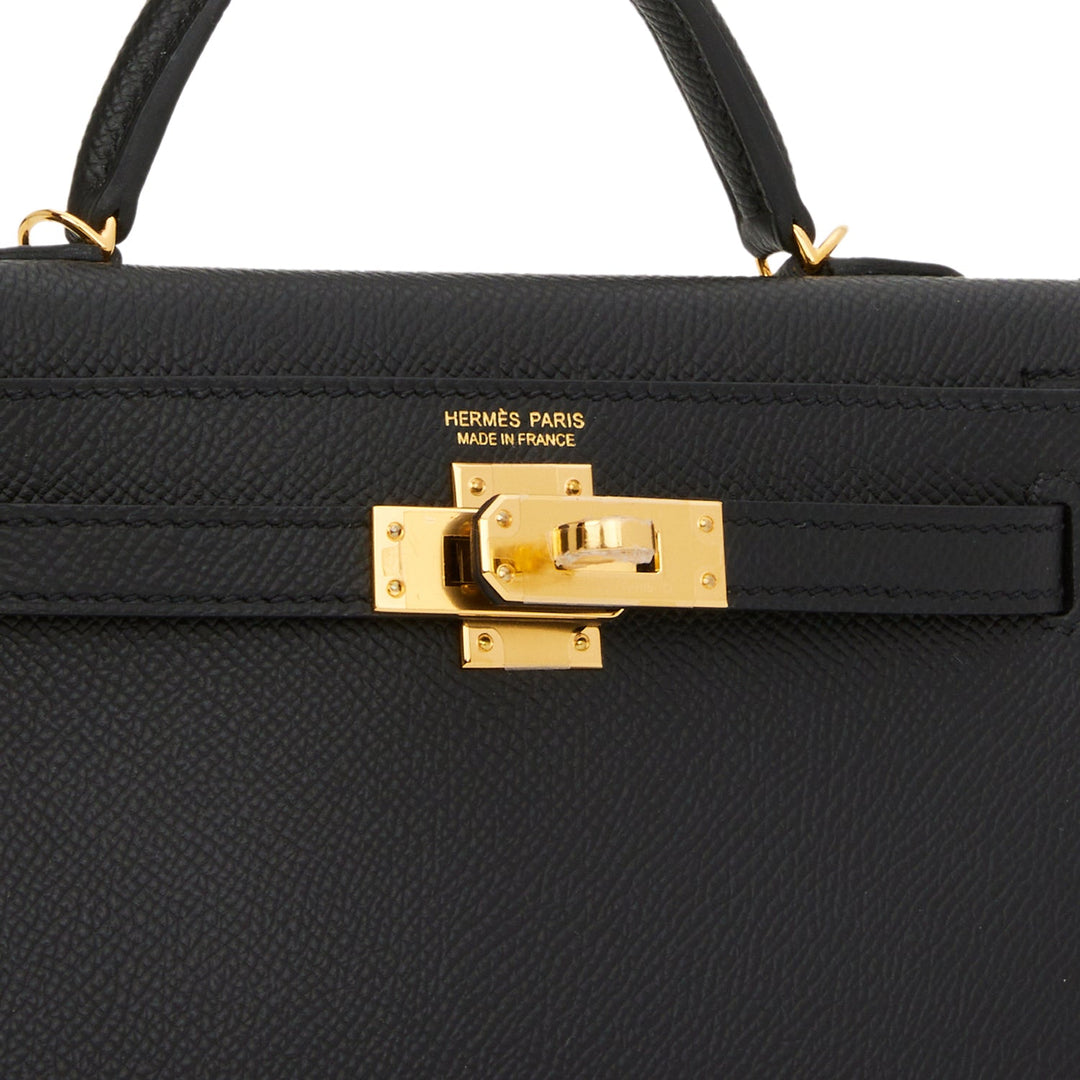 Hermes Kelly 20 Sellier Black Epsom Gold Hardware