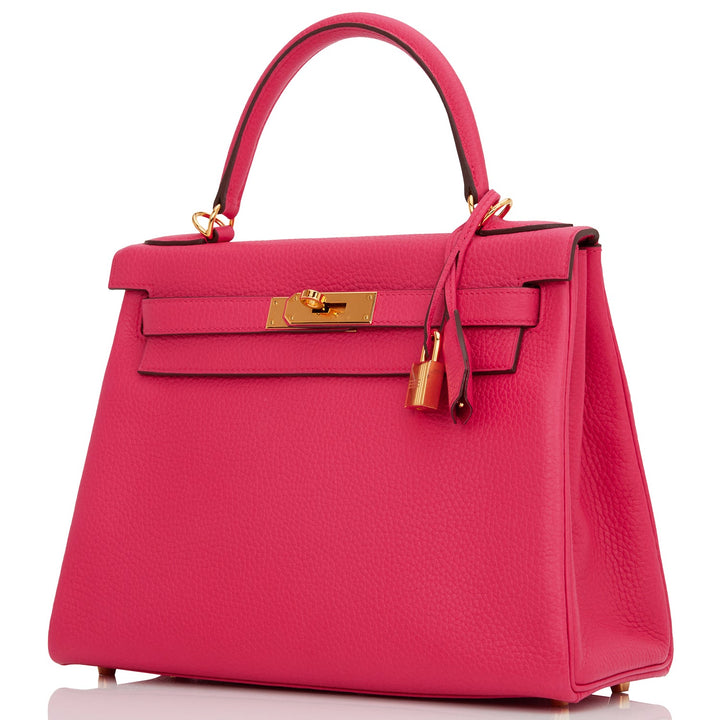 Hermes Kelly 28 Retourne Rose Extreme Clemence Gold Hardware