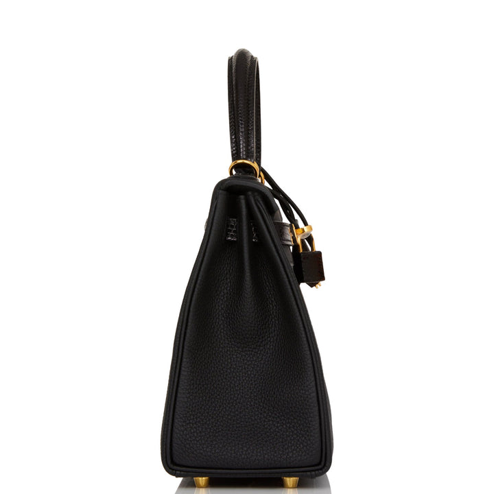 Hermes Kelly 25 Retourne Black Togo and Lizard Touch Gold Hardware
