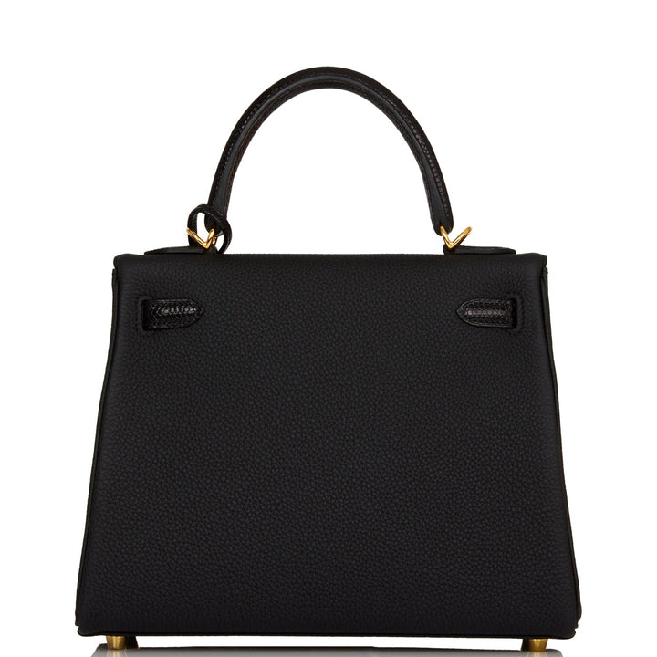 Hermes Kelly 25 Retourne Black Togo and Lizard Touch Gold Hardware