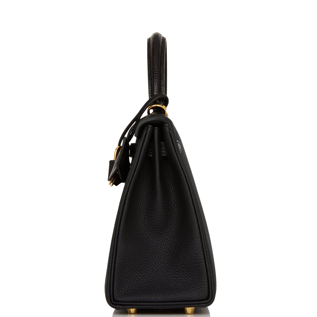 Hermes Kelly 25 Retourne Black Togo and Lizard Touch Gold Hardware