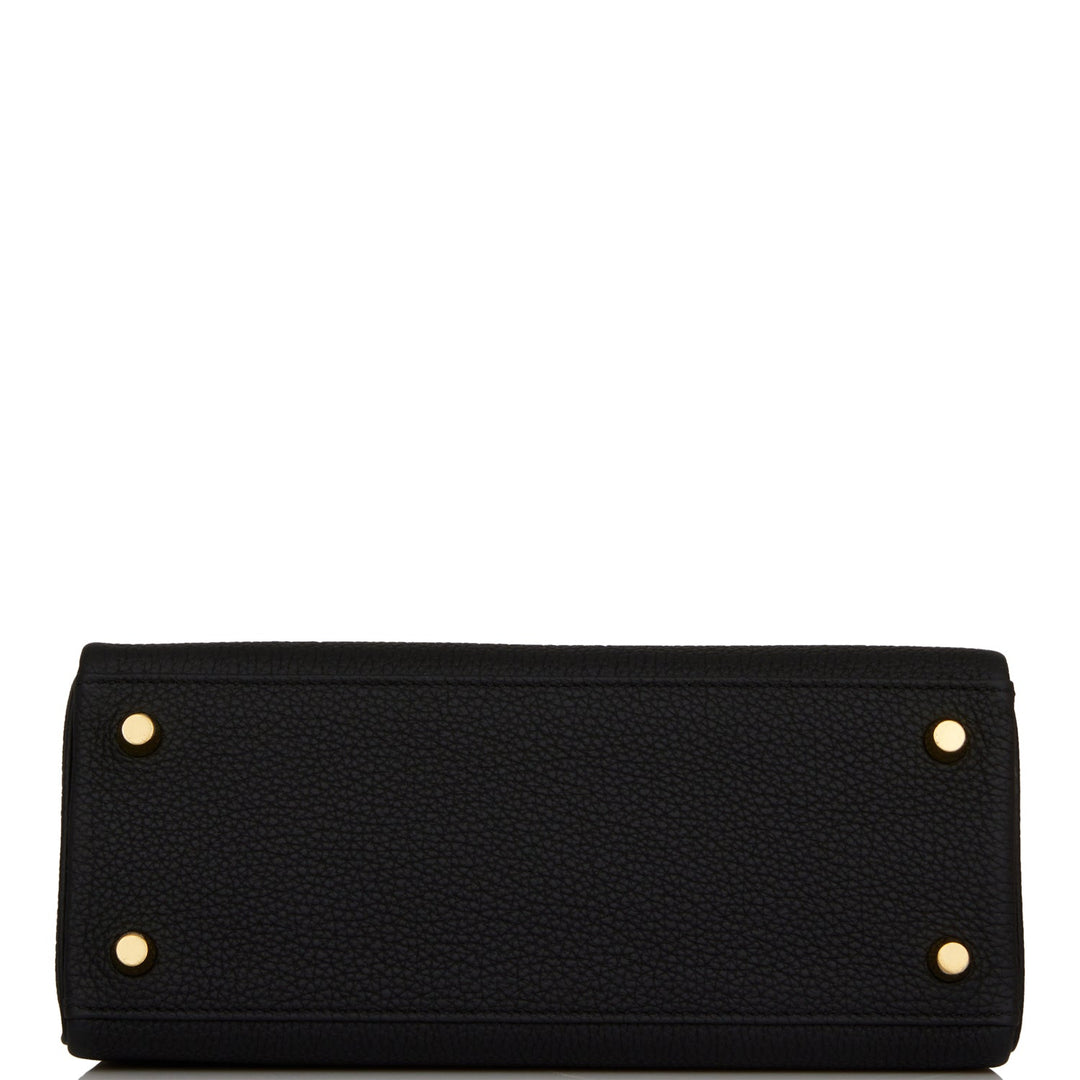 Hermes Kelly 25 Retourne Black Togo and Lizard Touch Gold Hardware
