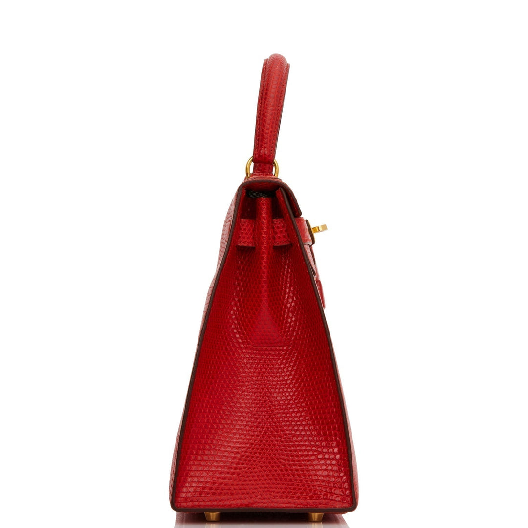 Hermes Kelly 28 Sellier Rouge Vif Lizard Niloticus Gold Hardware