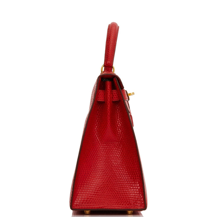 Hermes Kelly 28 Sellier Rouge Vif Lizard Niloticus Gold Hardware
