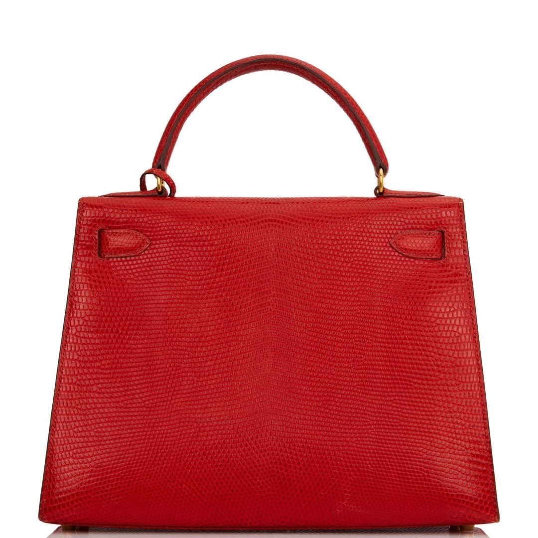 Hermes Kelly 28 Sellier Rouge Vif Lizard Niloticus Gold Hardware