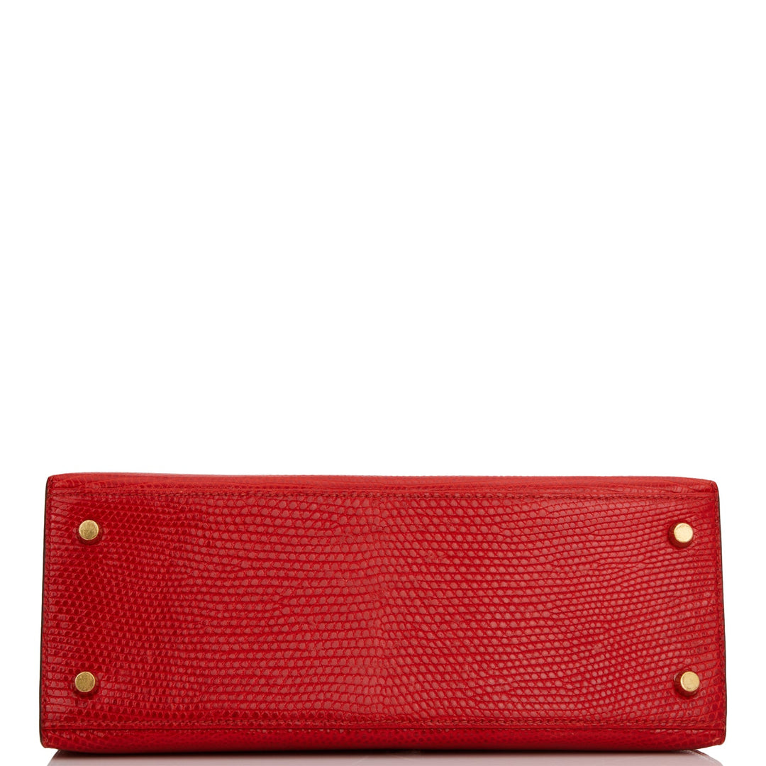 Hermes Kelly 28 Sellier Rouge Vif Lizard Niloticus Gold Hardware