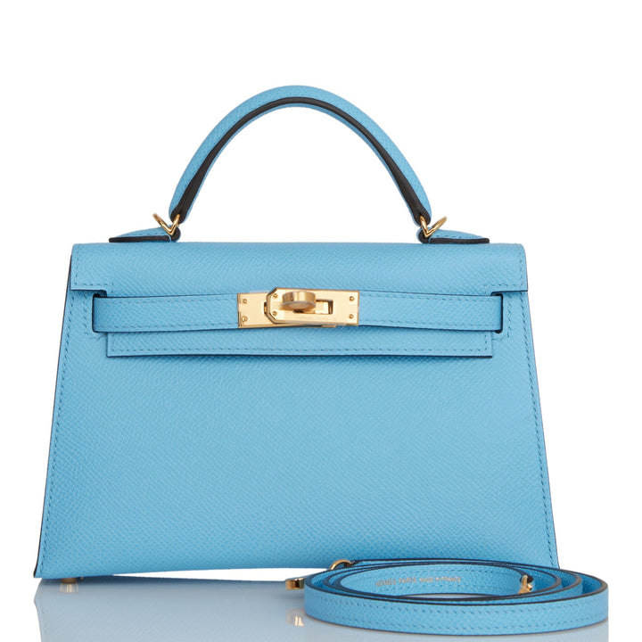 Hermes Kelly 20 Sellier Celeste Epsom Gold Hardware
