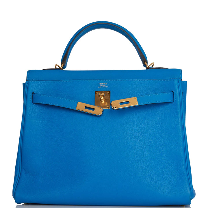 Hermes Kelly 32 Retourne Bleu Hydra Evercolor Gold Hardware