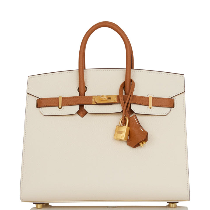 Hermes Birkin 25 Sellier Nata and Gold Epsom Brushed Gold Hardware