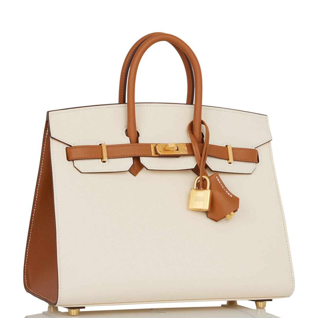 Hermes Birkin 25 Sellier Nata and Gold Epsom Brushed Gold Hardware