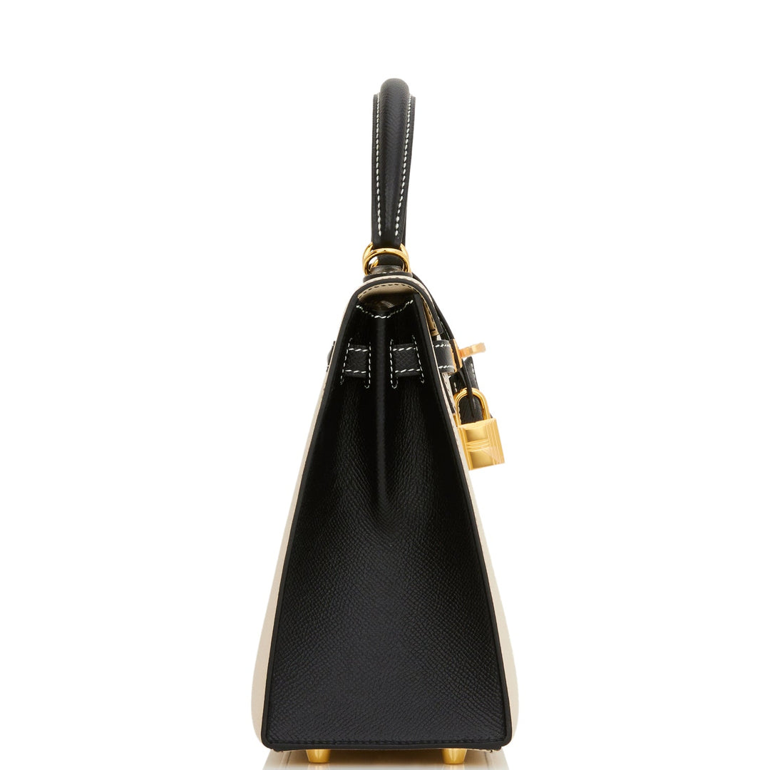Top quality Hermes Special Order (HSS) Kelly Sellier 25 Nata and Black Epsom Gold Hardware
