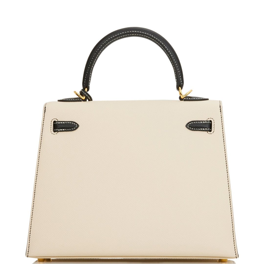 Top quality Hermes Special Order (HSS) Kelly Sellier 25 Nata and Black Epsom Gold Hardware