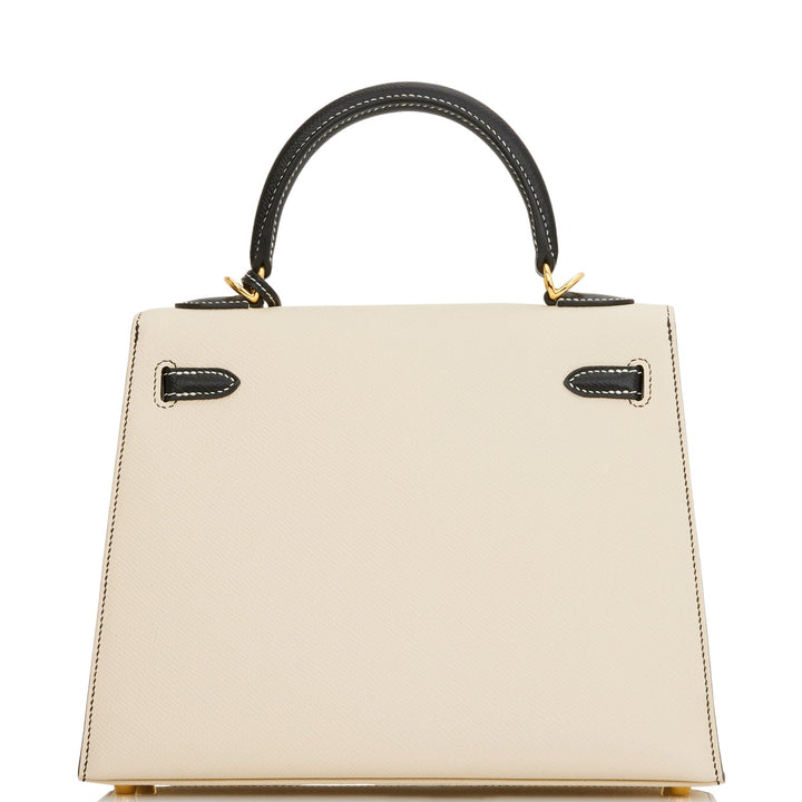 Top quality Hermes Special Order (HSS) Kelly Sellier 25 Nata and Black Epsom Gold Hardware