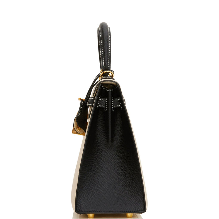 Top quality Hermes Special Order (HSS) Kelly Sellier 25 Nata and Black Epsom Gold Hardware