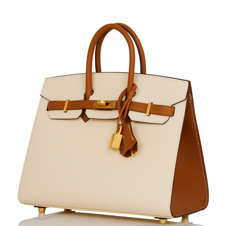 Hermes Birkin 25 Sellier Nata and Gold Epsom Brushed Gold Hardware