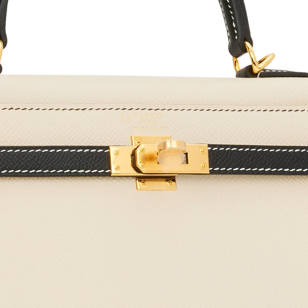 Top quality Hermes Special Order (HSS) Kelly Sellier 25 Nata and Black Epsom Gold Hardware