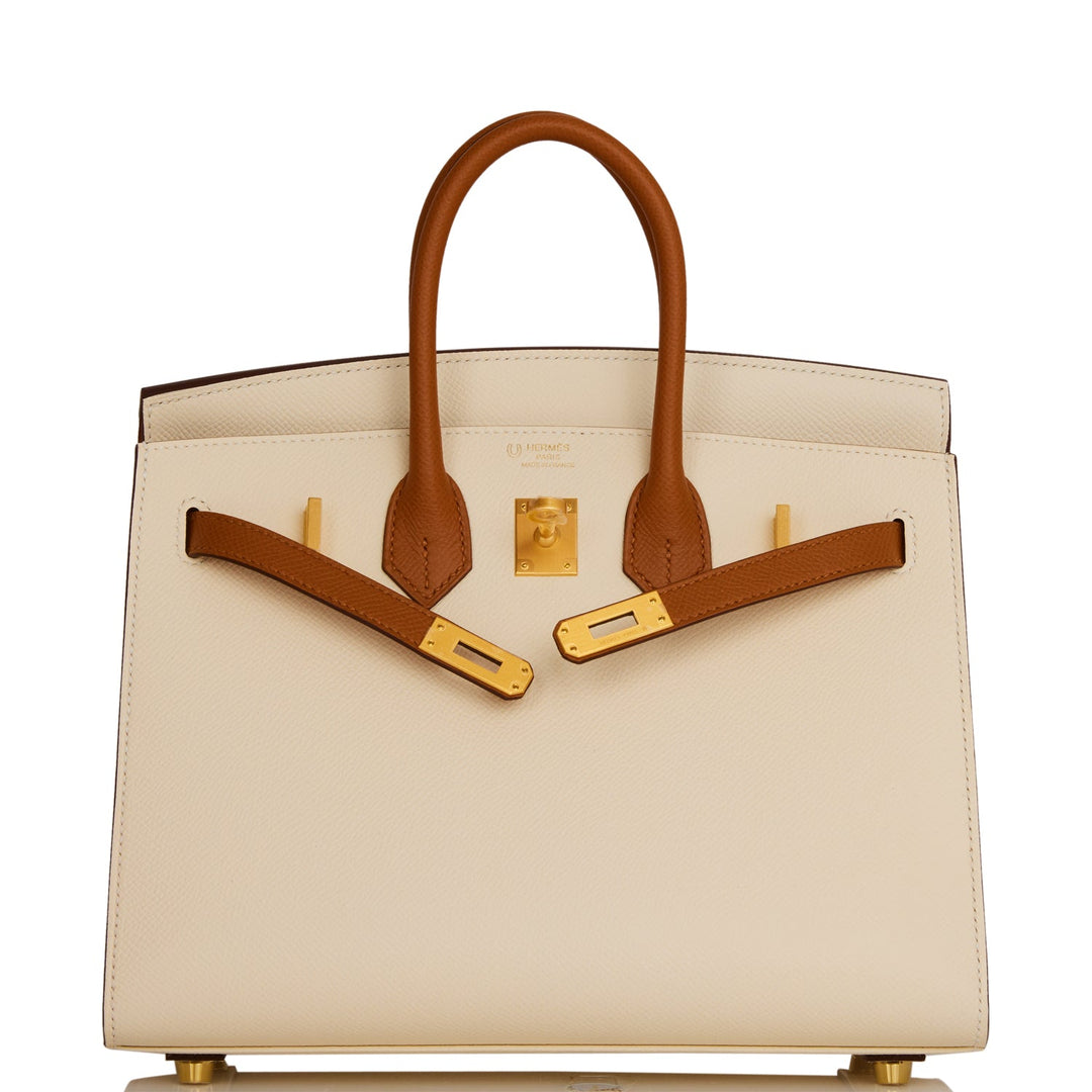 Hermes Birkin 25 Sellier Nata and Gold Epsom Brushed Gold Hardware