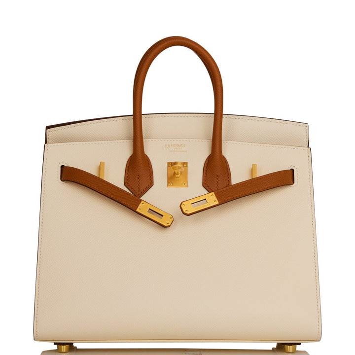 Hermes Birkin 25 Sellier Nata and Gold Epsom Brushed Gold Hardware