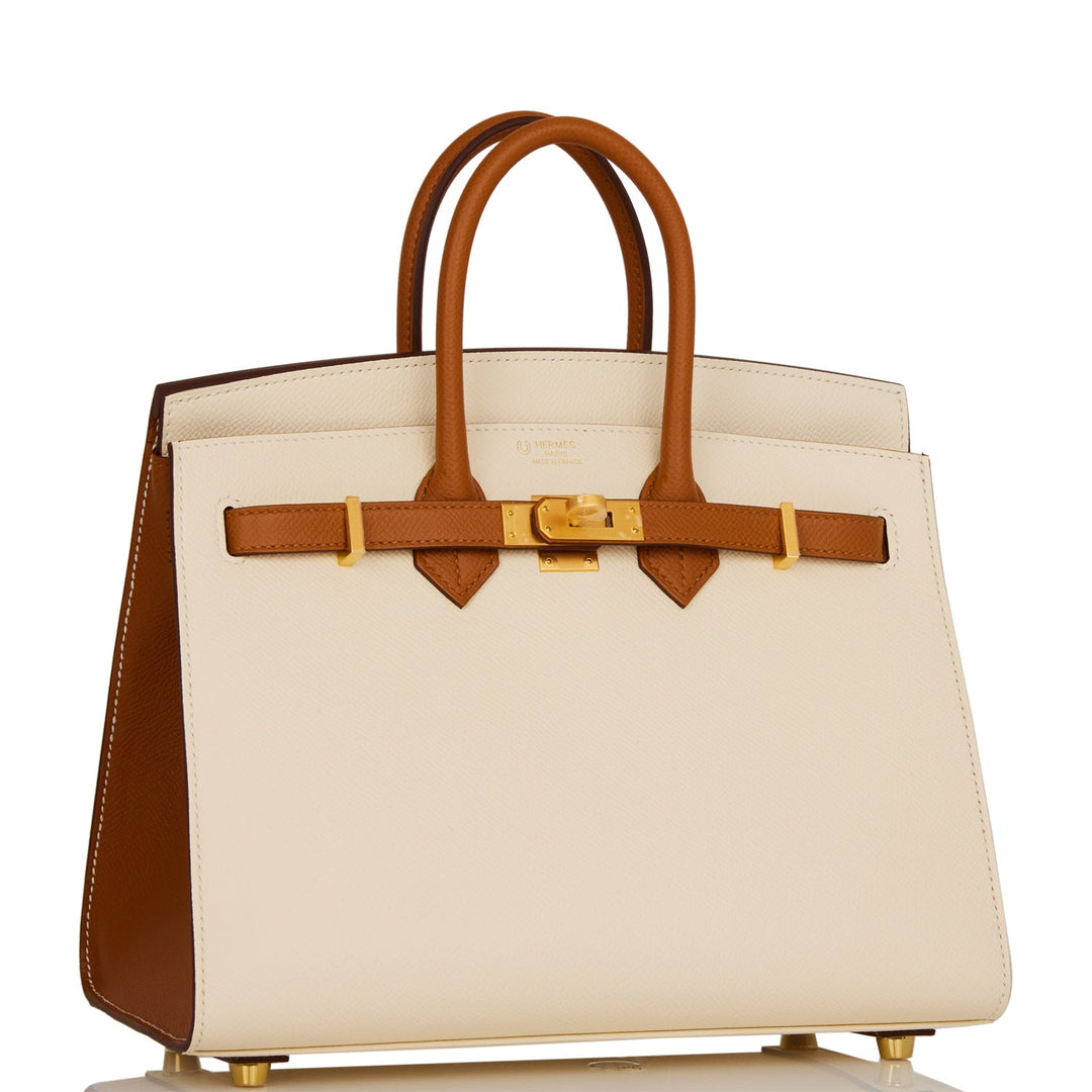 Hermes Birkin 25 Sellier Nata and Gold Epsom Brushed Gold Hardware