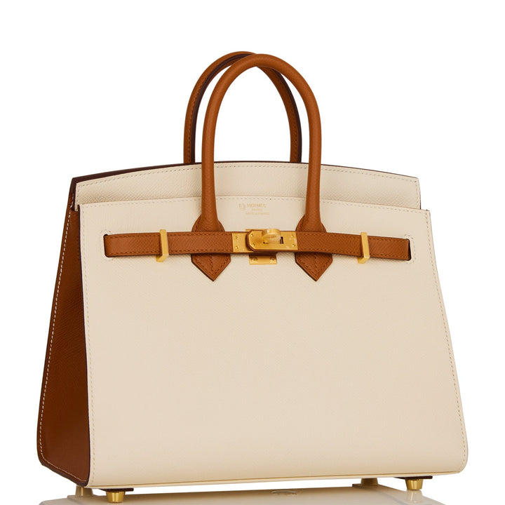 Hermes Birkin 25 Sellier Nata and Gold Epsom Brushed Gold Hardware