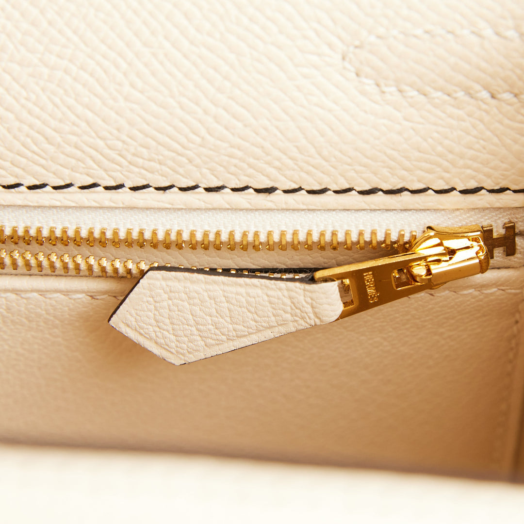 Top quality Hermes Special Order (HSS) Kelly Sellier 25 Nata and Black Epsom Gold Hardware
