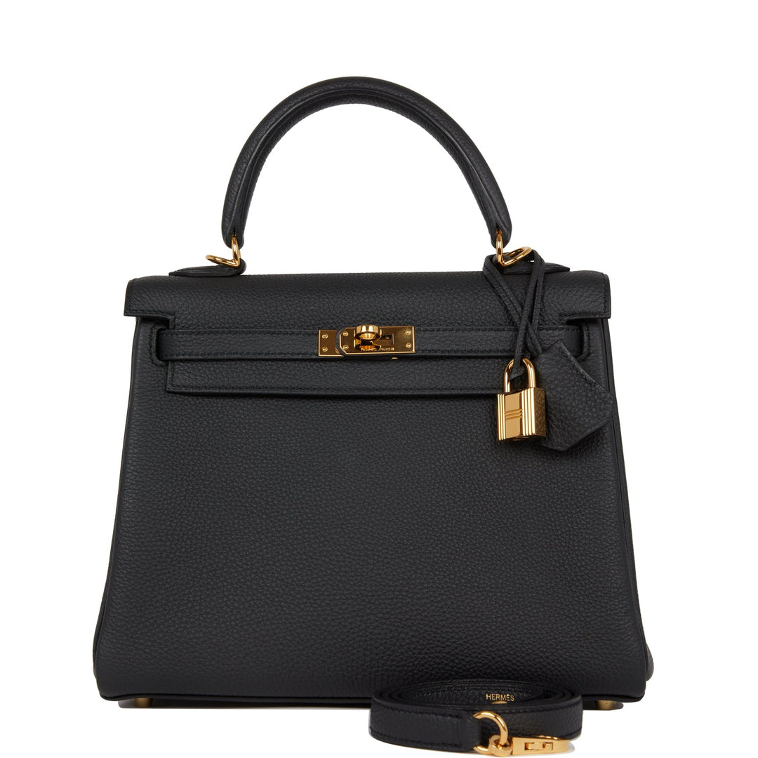 Top quality Hermes Kelly Retourne 25 Black Togo Gold Hardware