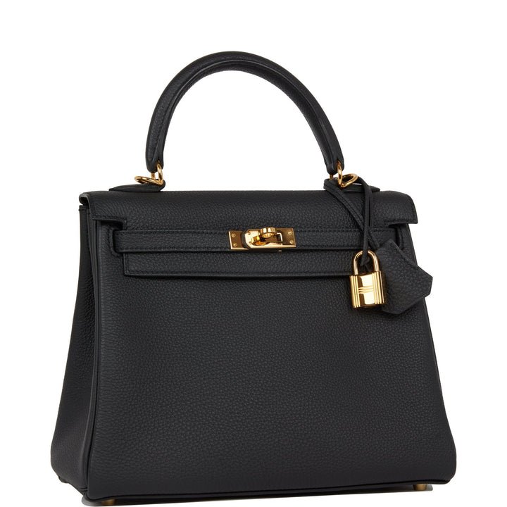 Top quality Hermes Kelly Retourne 25 Black Togo Gold Hardware