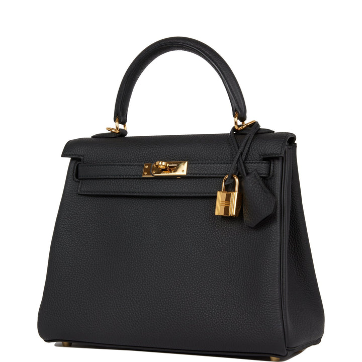 Top quality Hermes Kelly Retourne 25 Black Togo Gold Hardware