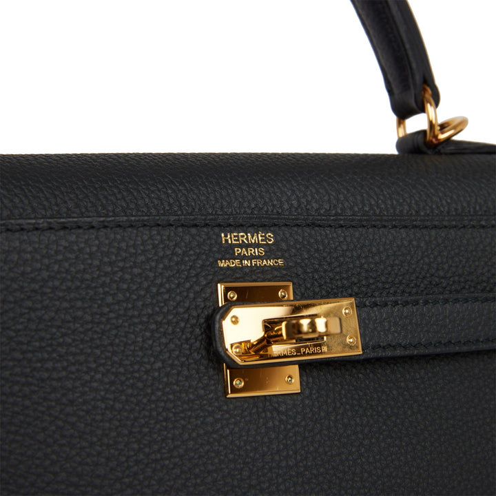 Top quality Hermes Kelly Retourne 25 Black Togo Gold Hardware