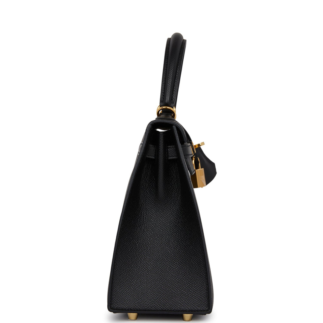 Hermes Kelly 25 Sellier Black Epsom Gold Hardware