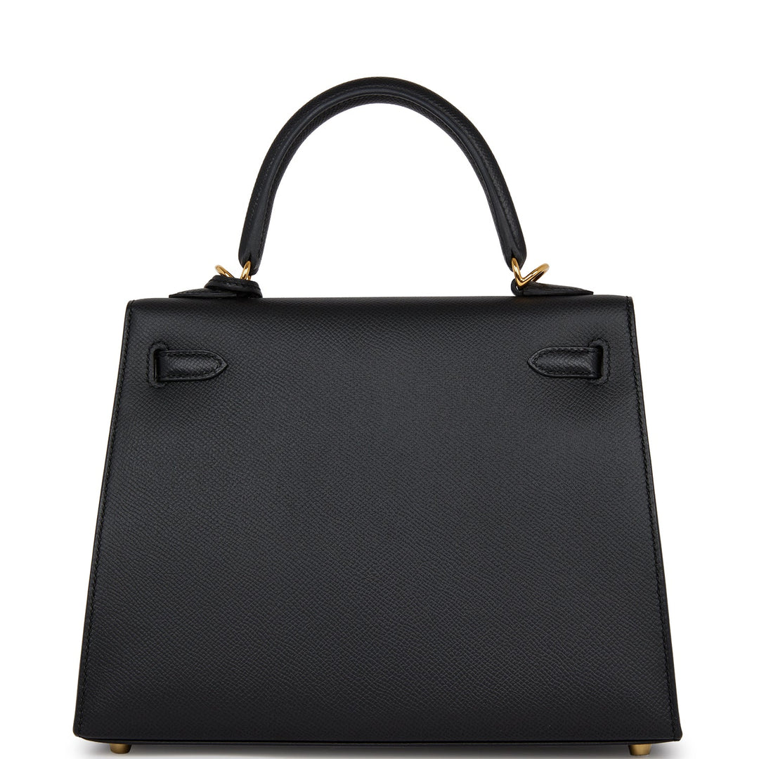 Hermes Kelly 25 Sellier Black Epsom Gold Hardware