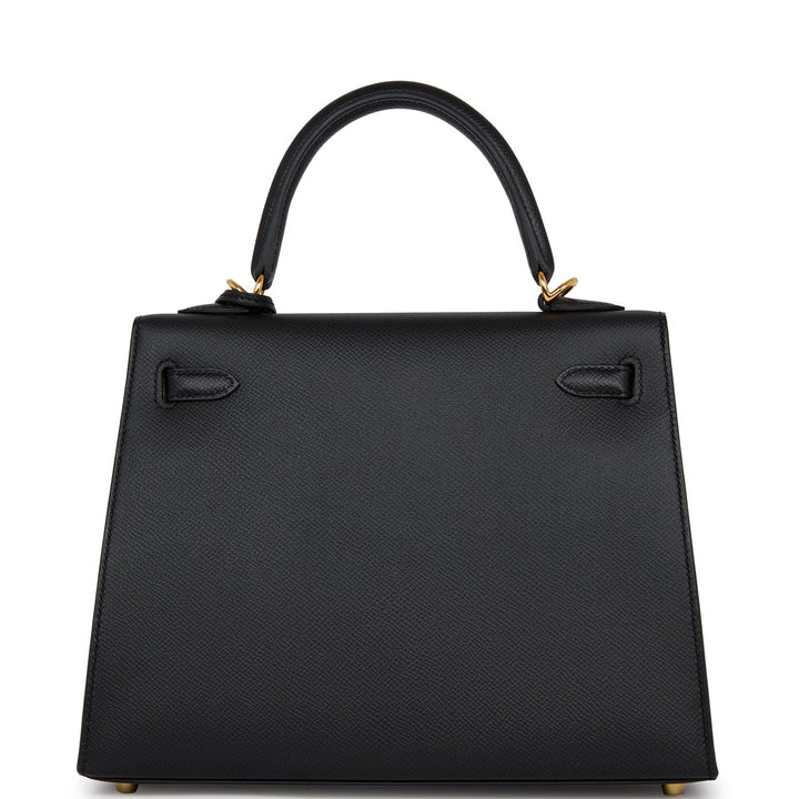 Hermes Kelly 25 Sellier Black Epsom Gold Hardware