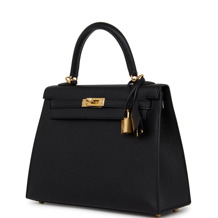 Hermes Kelly 25 Sellier Black Epsom Gold Hardware