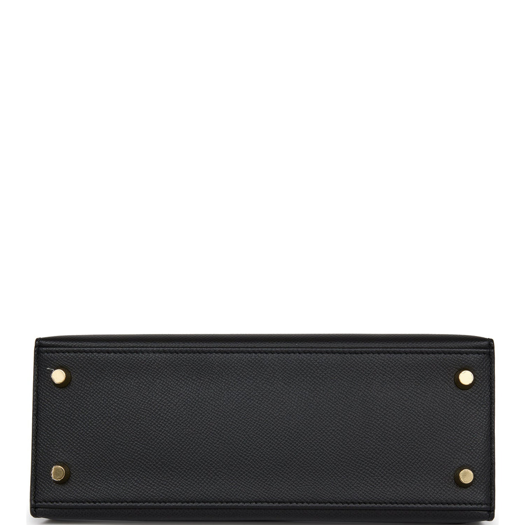 Hermes Kelly 25 Sellier Black Epsom Gold Hardware