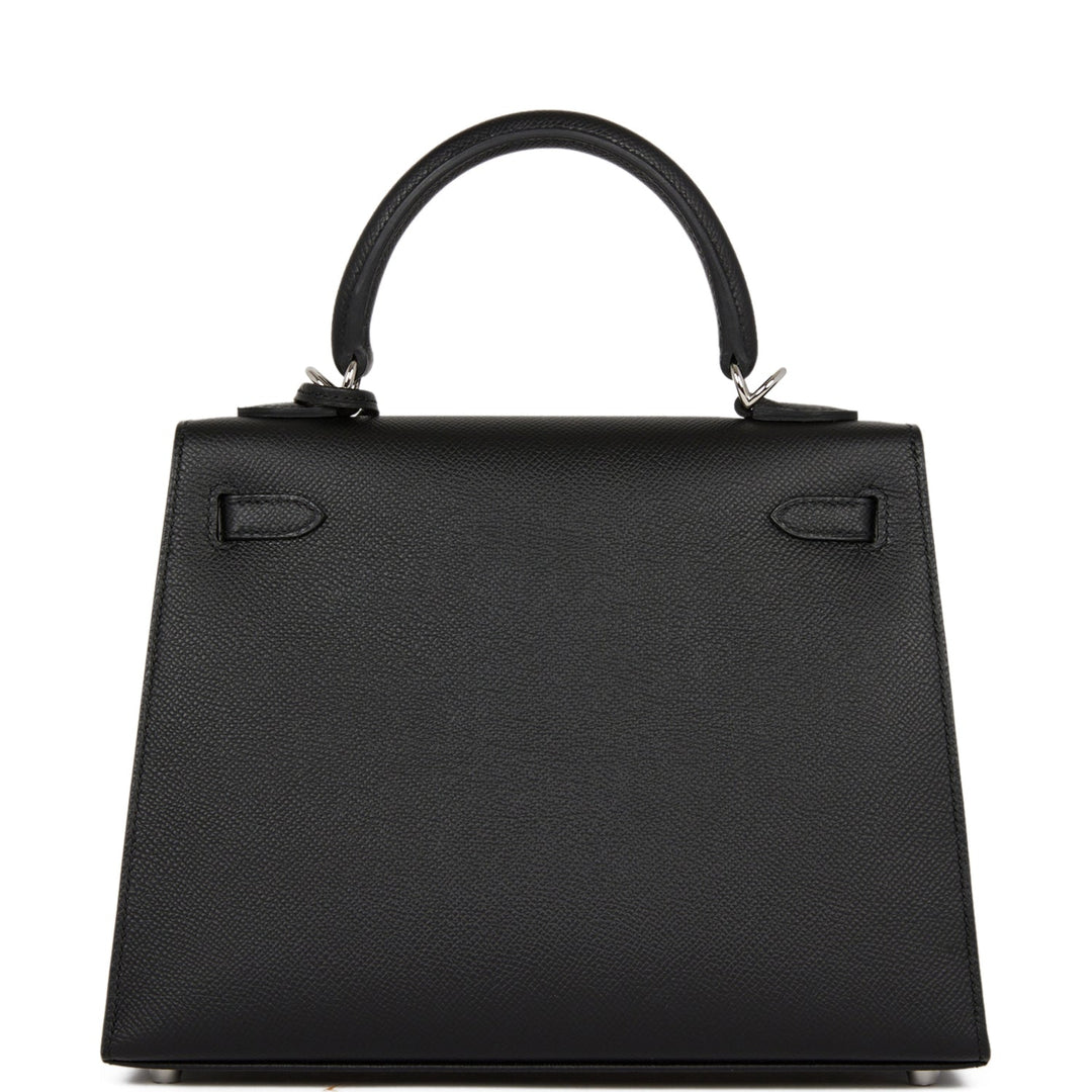 Hermes Kelly 25 Sellier Black Epsom Palladium Hardware