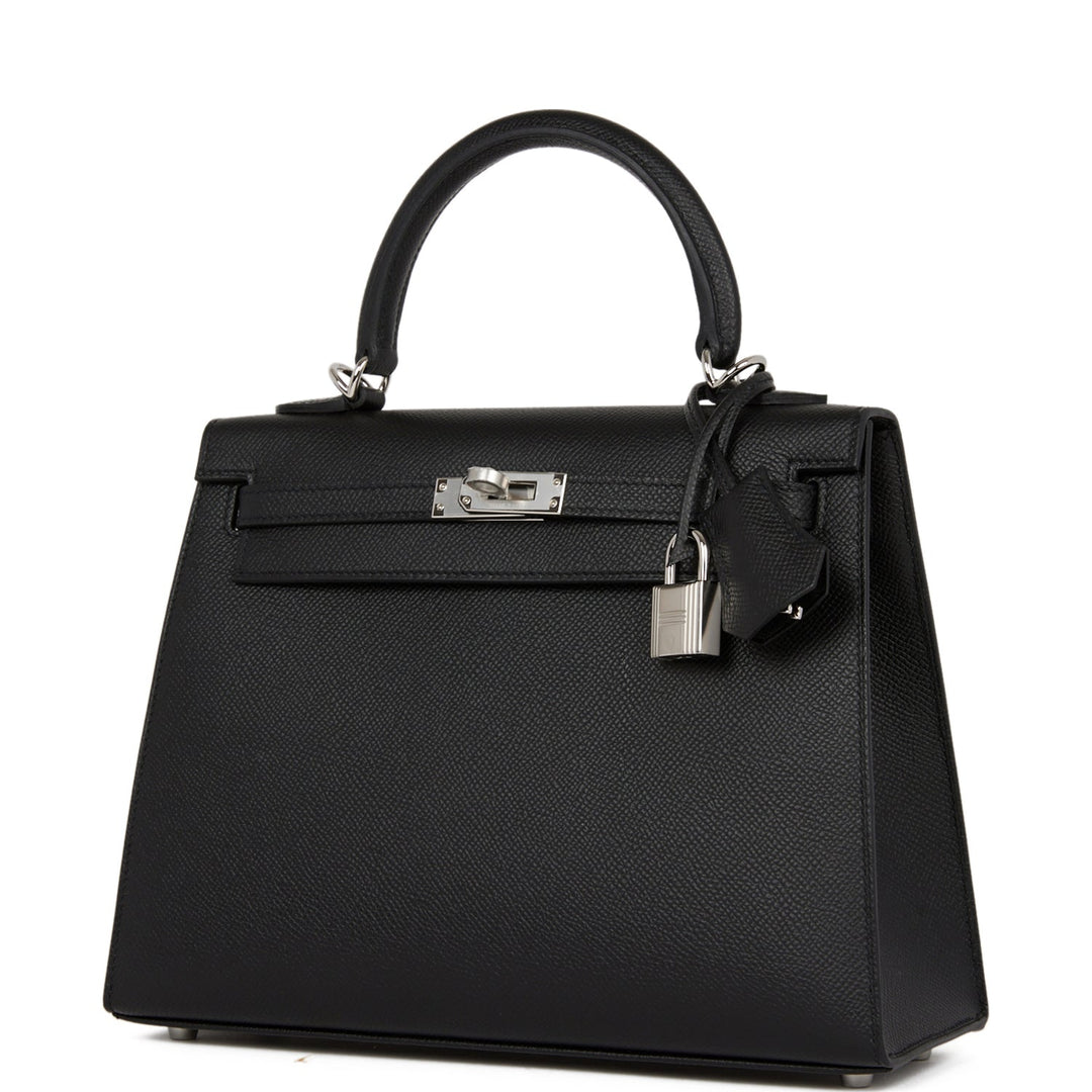 Hermes Kelly 25 Sellier Black Epsom Palladium Hardware