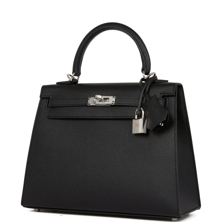 Hermes Kelly 25 Sellier Black Epsom Palladium Hardware