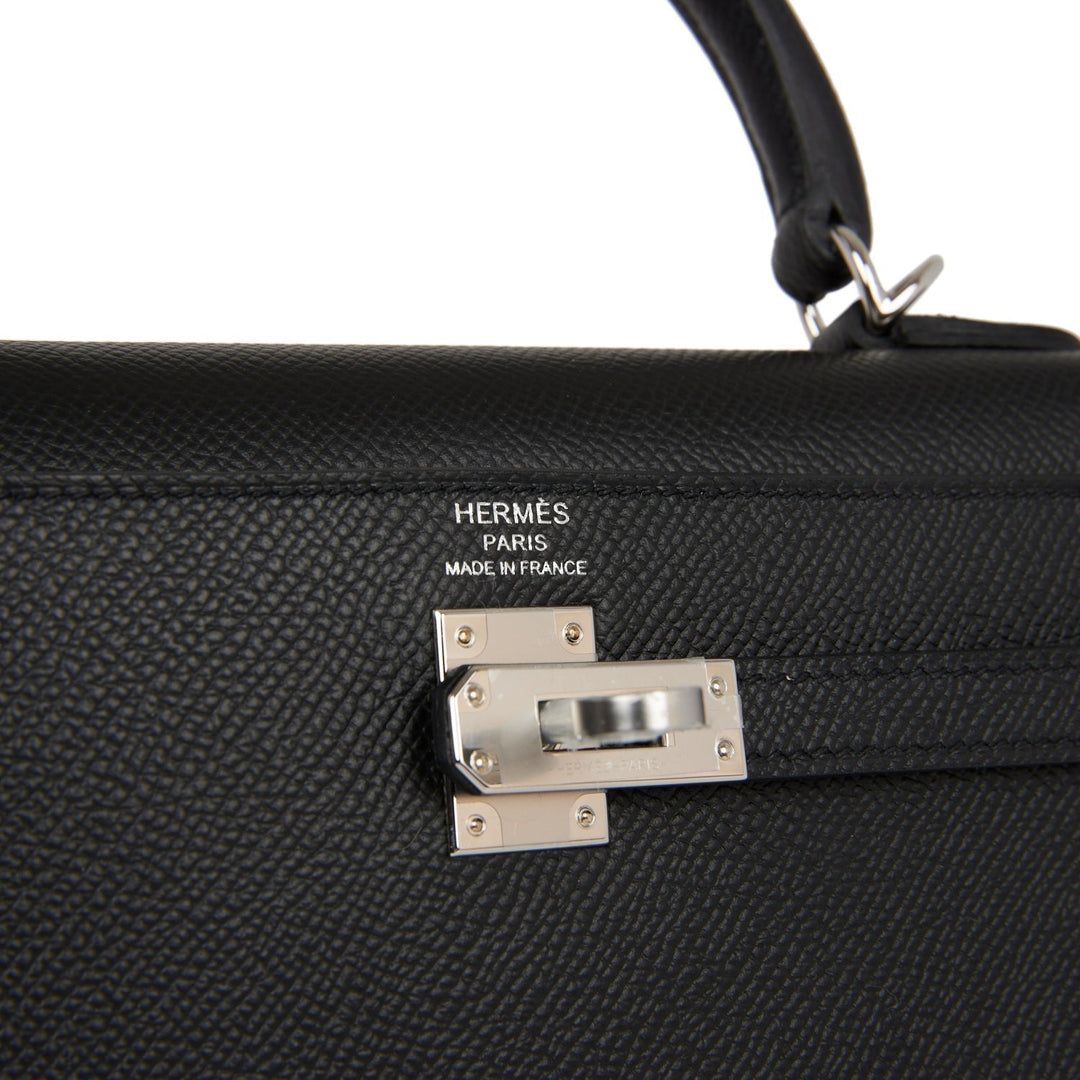 Hermes Kelly 25 Sellier Black Epsom Palladium Hardware
