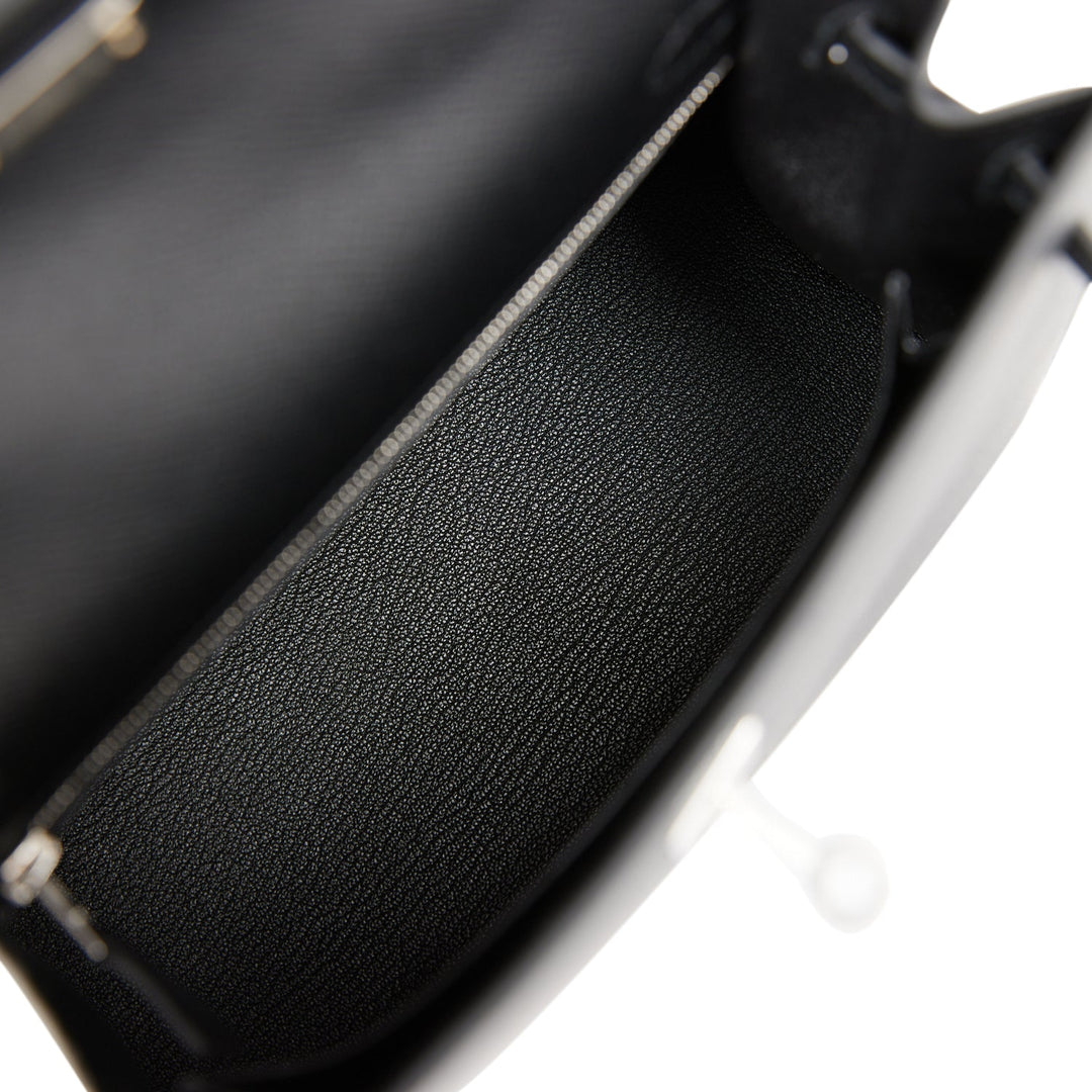Hermes Kelly 25 Sellier Black Epsom Palladium Hardware