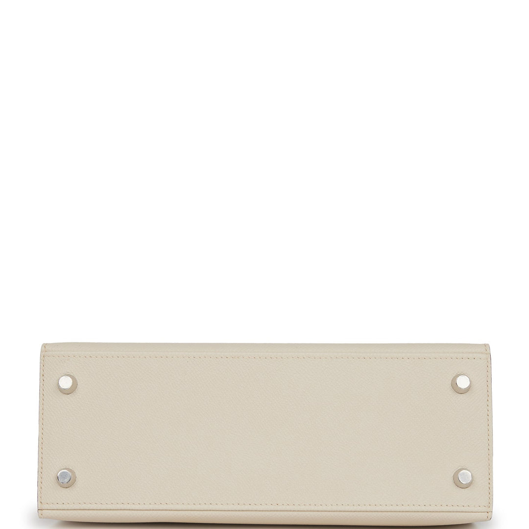 Top quality Hermes Special Order (HSS) Kelly Sellier 25 Craie and Gris Mouette Epsom Brushed Palladium Hardware