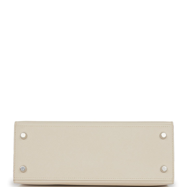 Top quality Hermes Special Order (HSS) Kelly Sellier 25 Craie and Gris Mouette Epsom Brushed Palladium Hardware