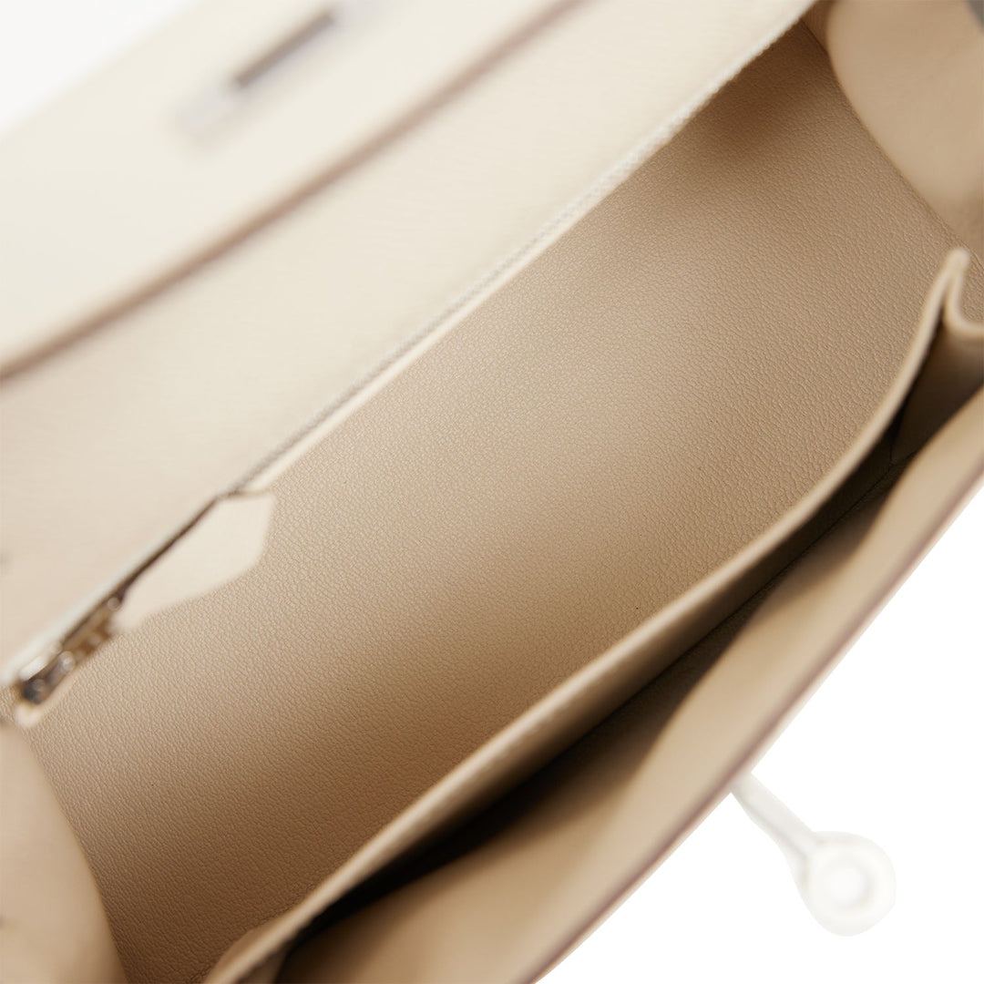 Top quality Hermes Special Order (HSS) Kelly Sellier 25 Craie and Gris Mouette Epsom Brushed Palladium Hardware